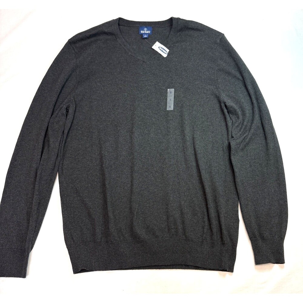 NWT Old Navy Mens Large Charcoal Gray V Neck Sweater Cotton Blend Pullover